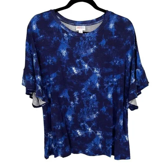 Lularoe Dahl Top Blue Tie Dye Print - Size Large - Picture 1 of 7